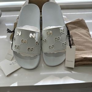 White Gucci Slides